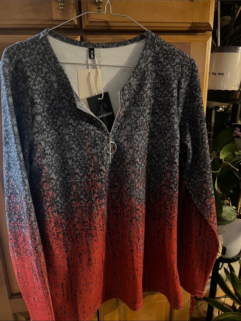 Flamingals Women's Ombre Long-Sleeve Henley Top in Coral and Blue - Picture 8 of 12